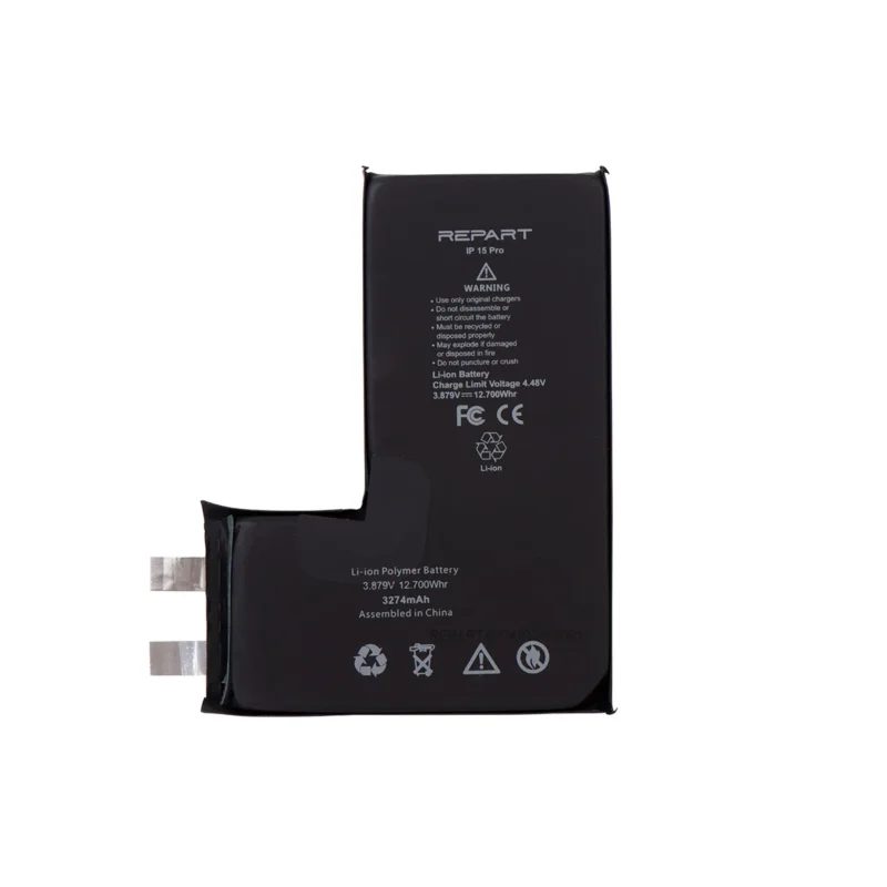 repart-iphone-15-pro-battery-cell REPART iPhone 15 pro battery cell replacement with specification on white background