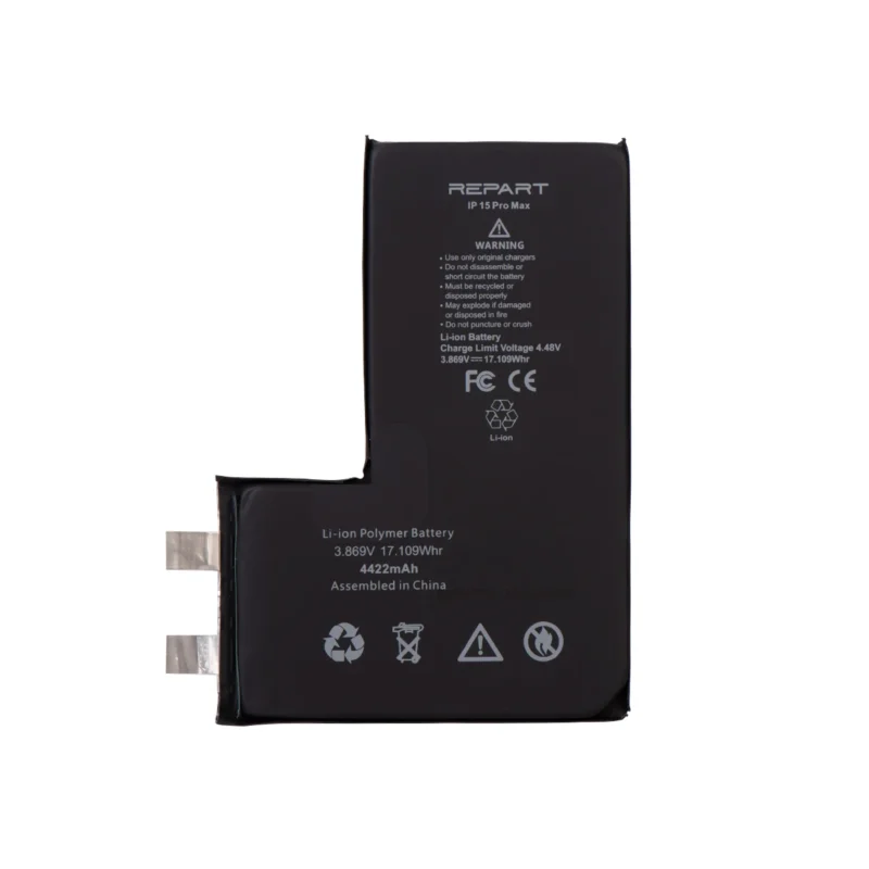 repart-iphone-15-pro-max-battery-cell REPART iPhone 15 pro max battery cell replacement with specification on white background